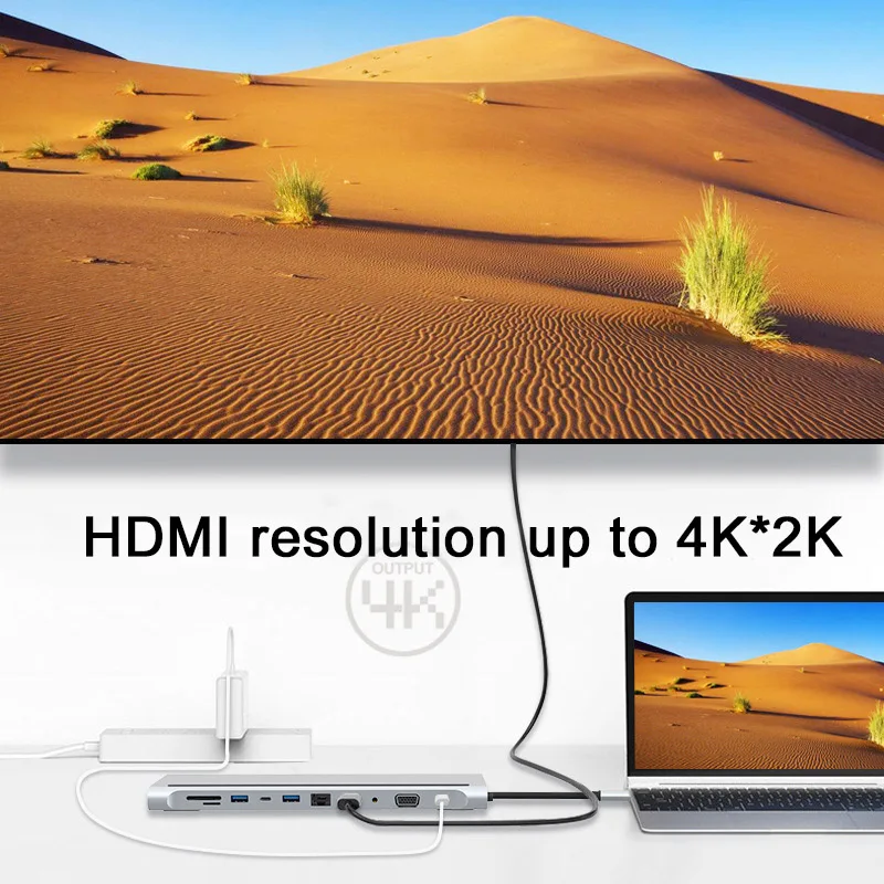 OEM ODM 11 in 1 usb c hub Aluminium alloy housing 11 in 1 type c hub docking station compatible type c usb hub tf sd card reader