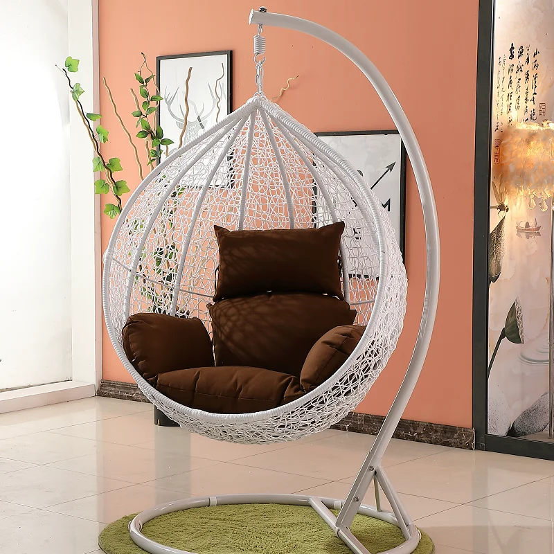 Factory Direct Sale Cheap Wicker Adjustable Single Rattan Patio Swing Chair Nest Ceiling Rocking  Black Egg Swing
