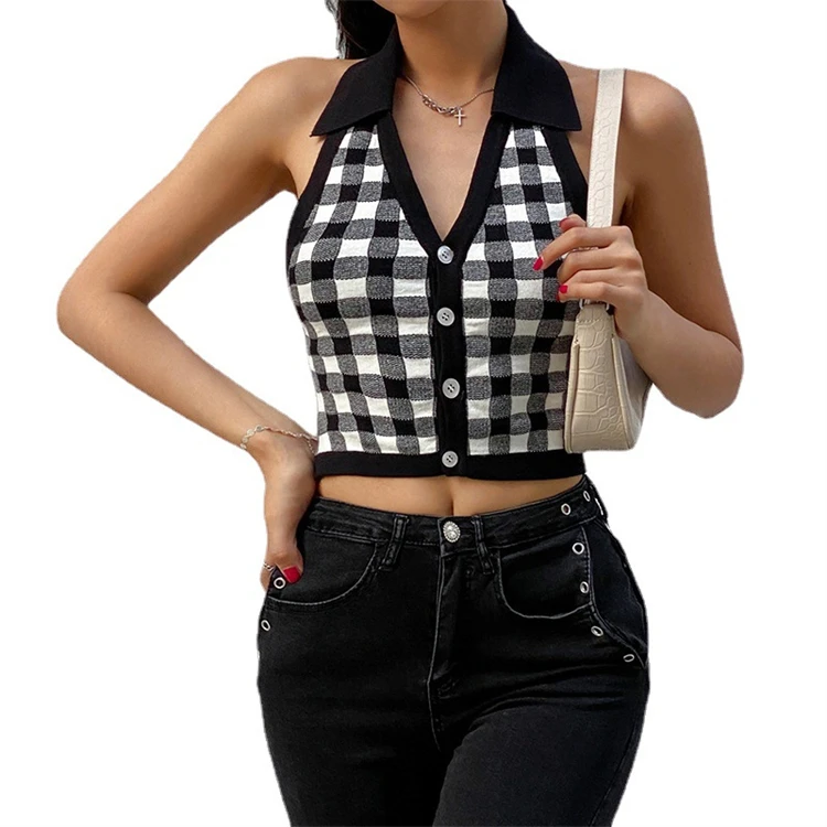 C183 Wholesale 2022 Fashion Plus Size Sexy Sleeveless Short Sweater Vest Women