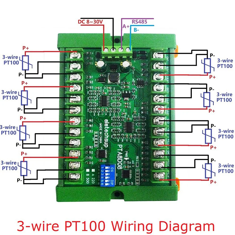8 channel PT100 Thermocouple RTD RS485 Temperature Sensor Module Modbus RTU Board Temperature Acquisition Module Collector 500