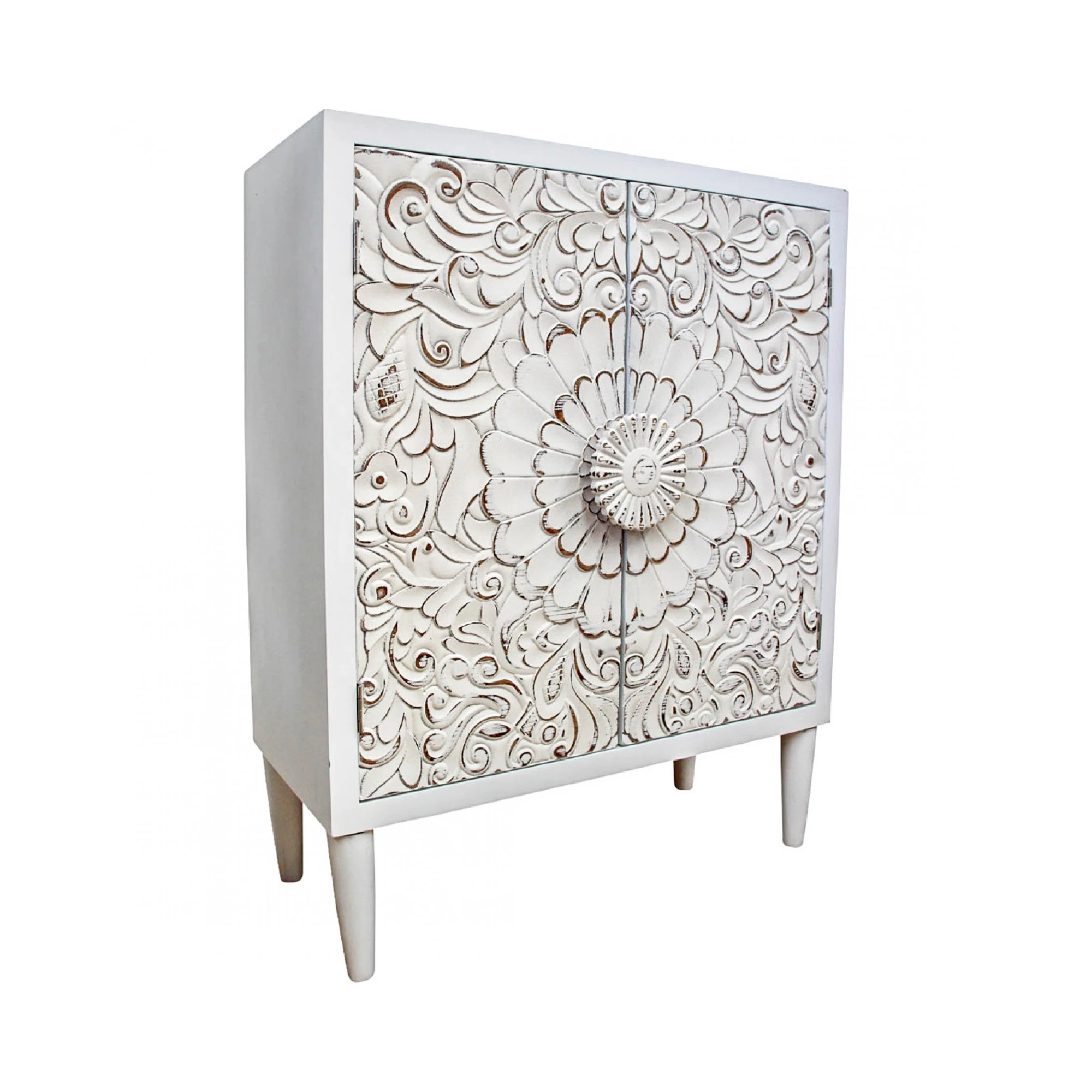 Wooden crave pattern 2 doors cabinet living room furniture  Antique  wash white Wood Cabinet manufacture