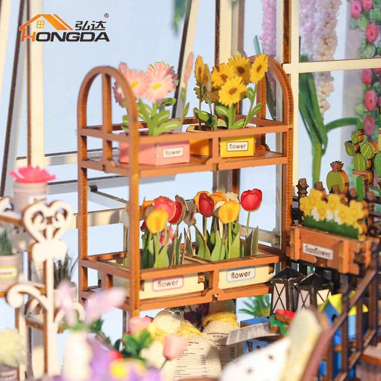 Hongda M2313 3D Wooden Book Nook Miniature DollHouse Diy Book Nook Kit Garden House