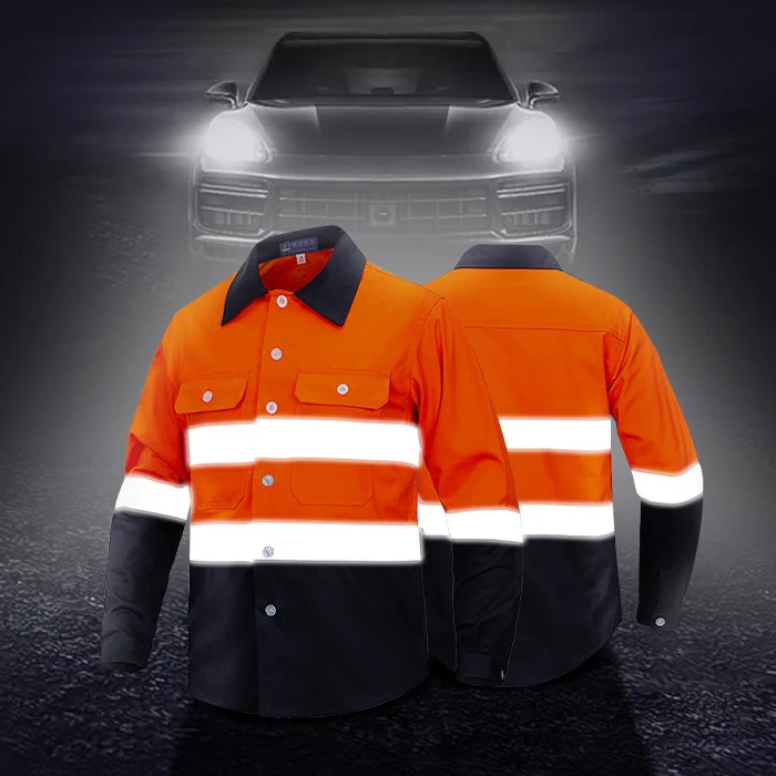 100% Cotton Custom Labor Protection Reflective Tape Long Sleeve High Vis Construction Clothing Workwear Safety Men Working Shirt