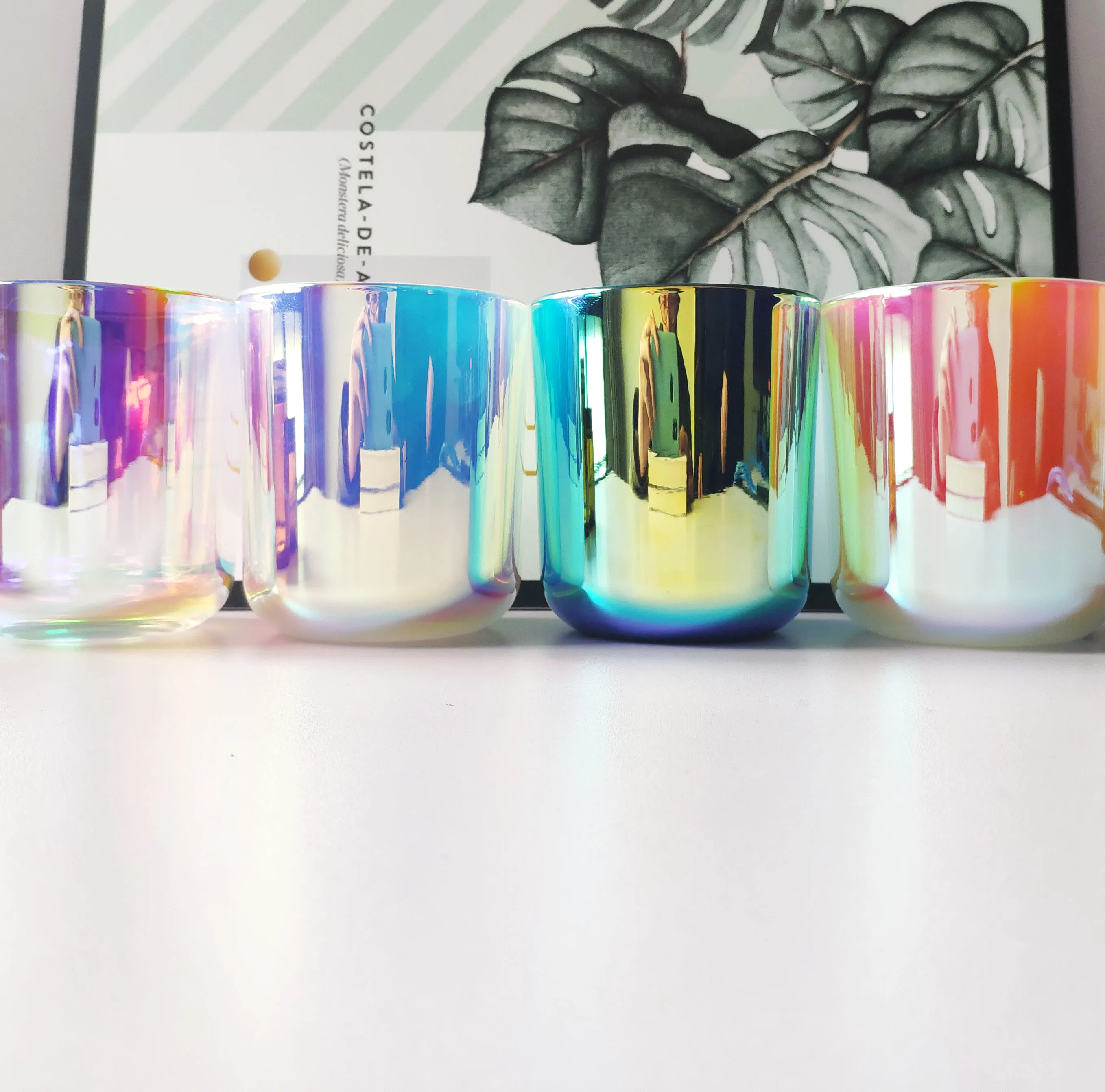 
Wholesale 16oz iridescent candle jar with wood lid Popular Style round bottom Empty Candle Jars for Candle Making 