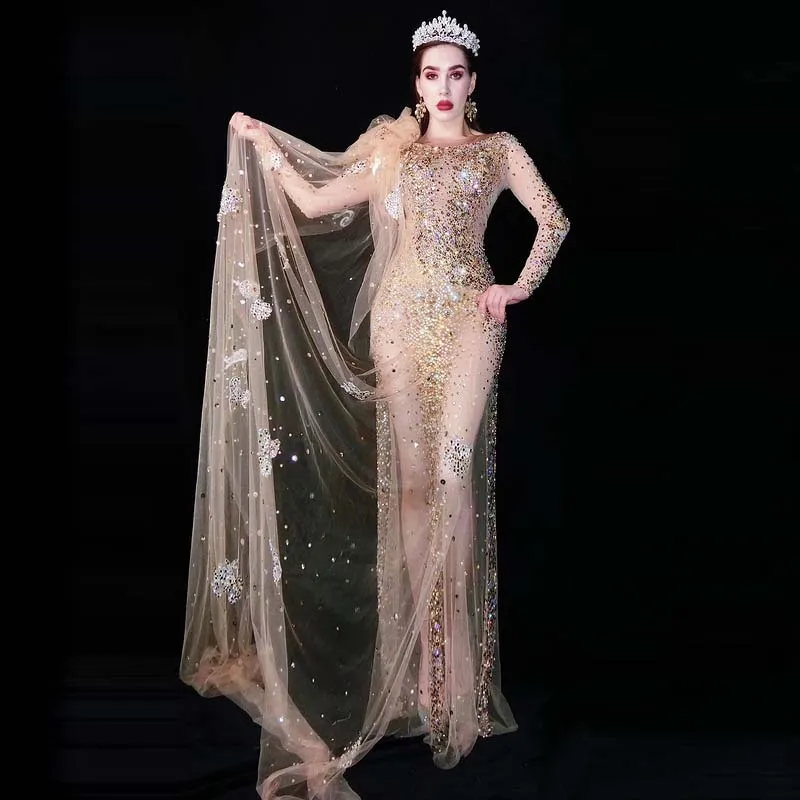 NOVANCE Luxury Rhinestone Embellished Dress Wedding Celebrate Birthday Dress Women Transparent Dresses Sexy Prom