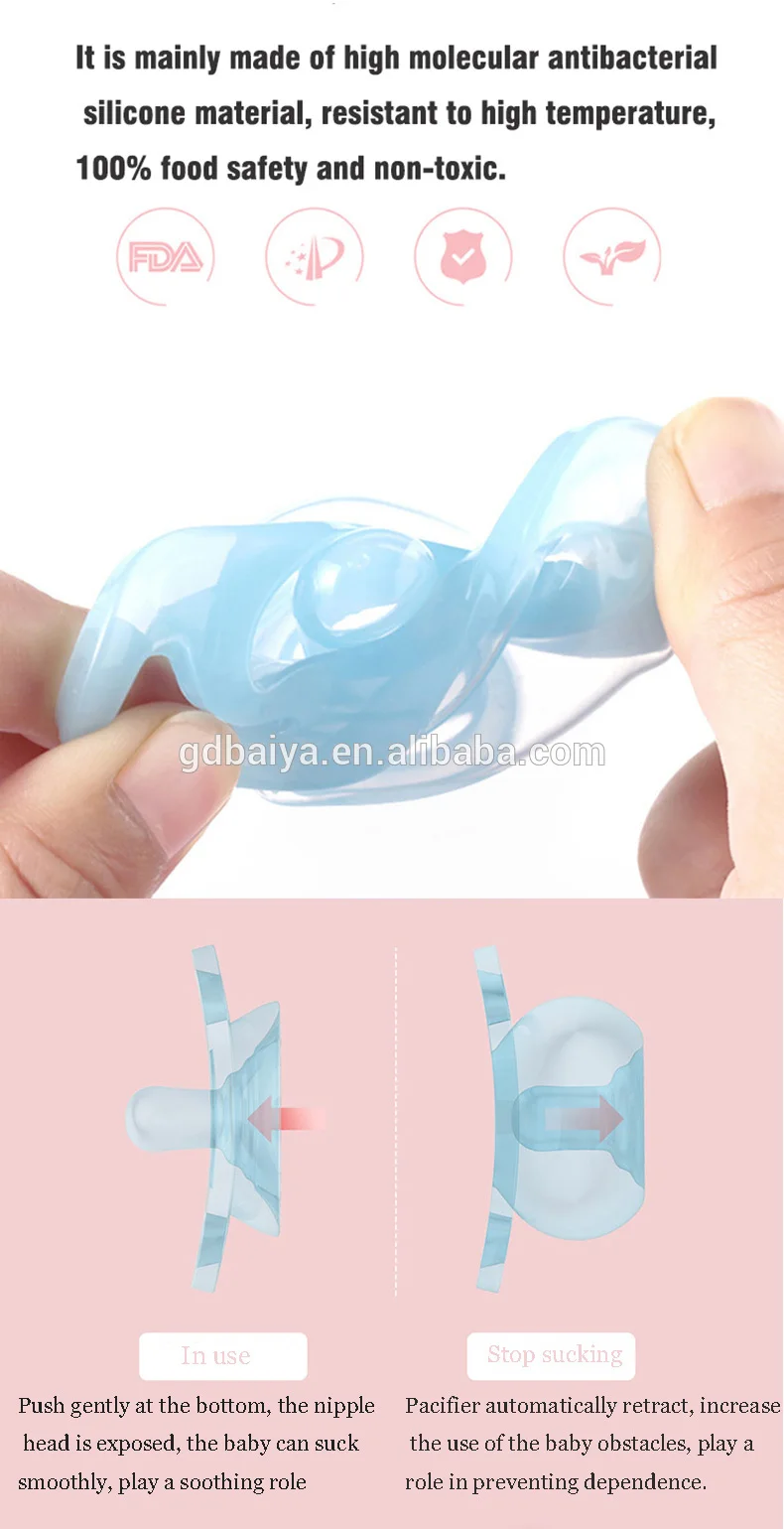Food Grade Retractable Dummy Pacifiers Baby Pacifier Silicone nipple soother for infant with case box