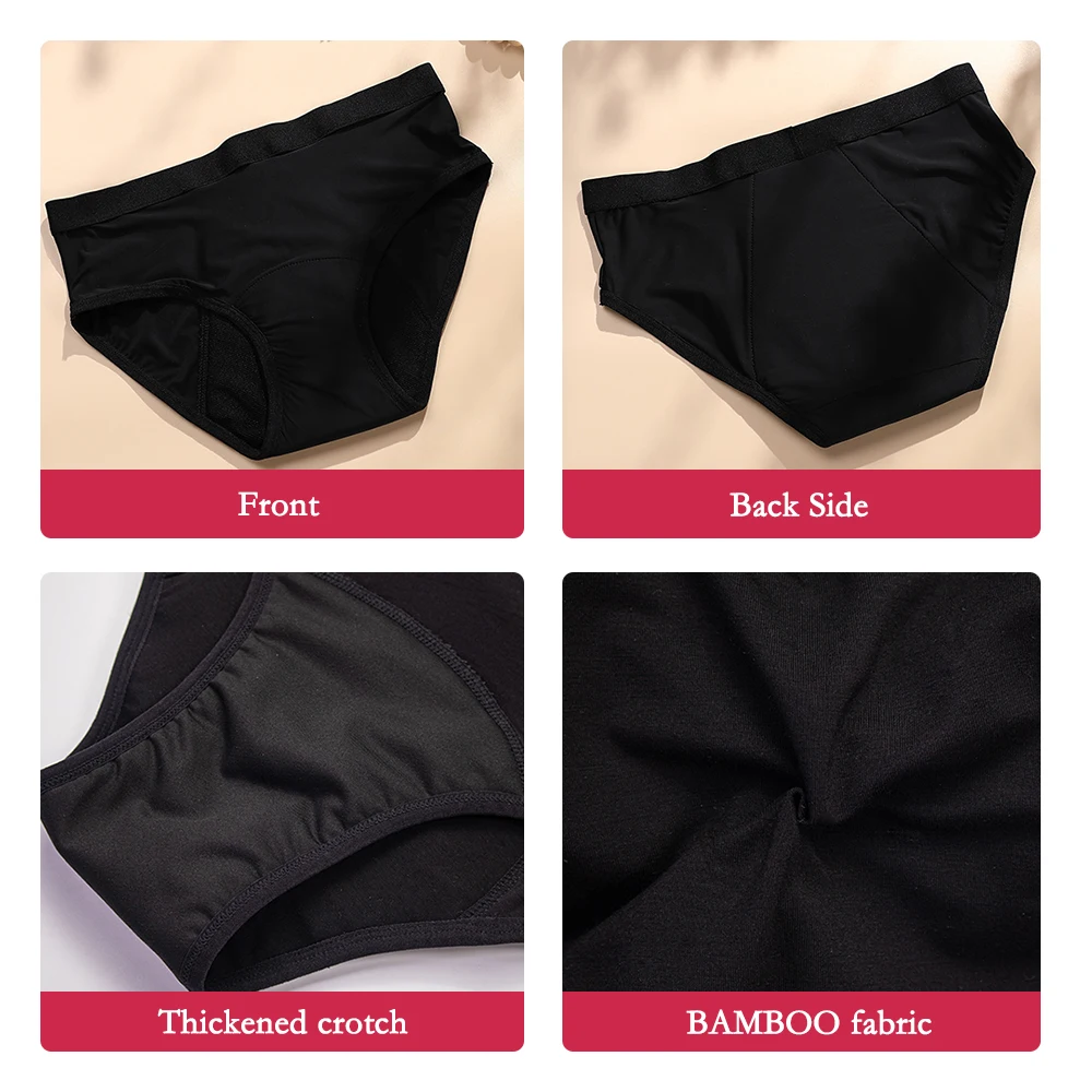 Women Period Panties Female Seamless Cotton Bottom Crotch Period Underwear 4 layers  Leak Proof Heavy Flow Black Period Briefs