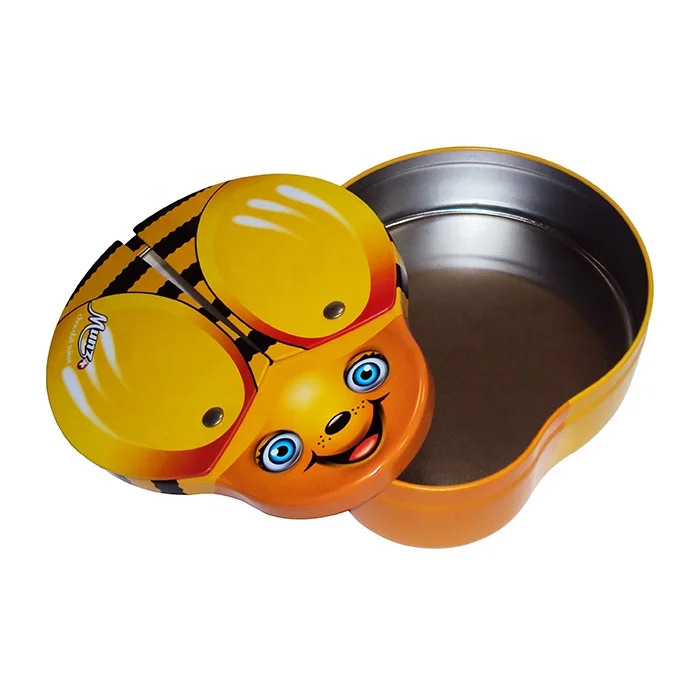 Different Colors Recyclable with Custom Logo Bee Shaped Ladybug Shaped Cookie Tin Containers with PVC Window Lid for Chocolate