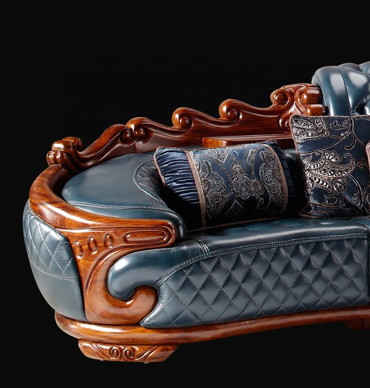 Рекомендуемый комплект диванов из натуральной кожи в королевском стиле Zebrawood Africa black wood frame