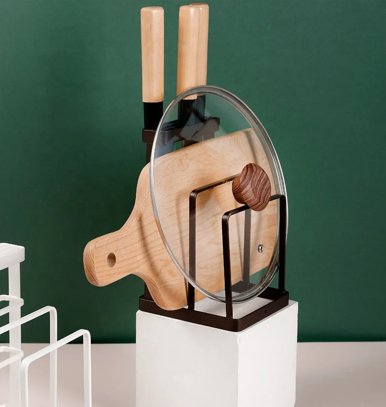 Cheap Price Kitchen cutting board rack vertical knife holder pan and pot lid organizer rack holder knives rack