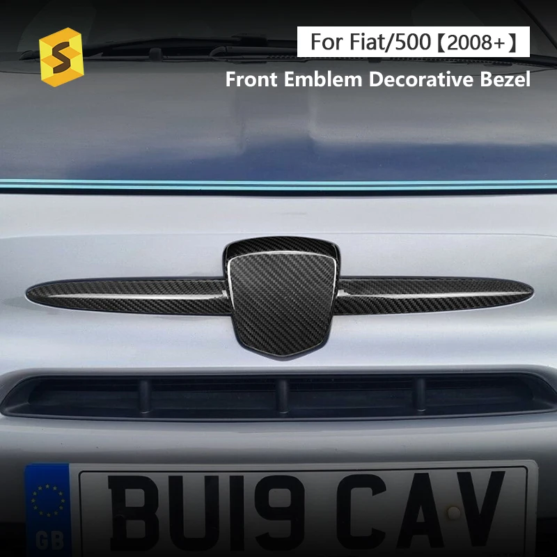 Shasha Carbon Fiber accessories Fashion Front Emblem Decorative Bezel Carbon Fiber Car Accessories For Fiat 500 2008 Years Up