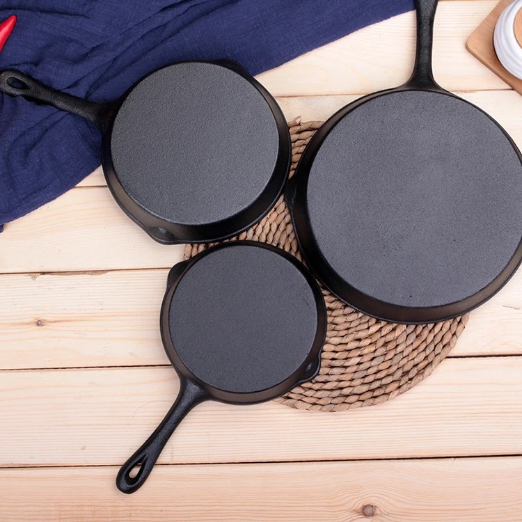 
Hot sale multiple customized sizes available professional restaurant cast iron preseasoned skillet frying pan cookware set 