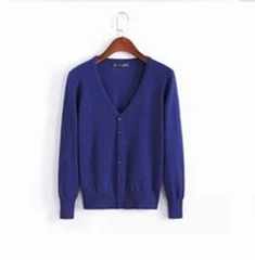 Wholesale mercerized cotton solid color buttoned cardigan lady air-con room wear thin basic v neck 12GG cardigan sweater women