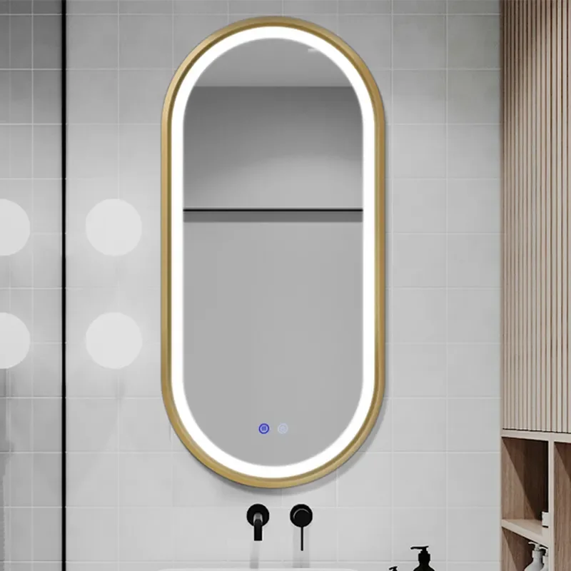 Decorative Led Vanity Wall Mirror Led Smart Metal Framed Bathroom Mirror Anti Fog Touch Screen Mirror For Hotel