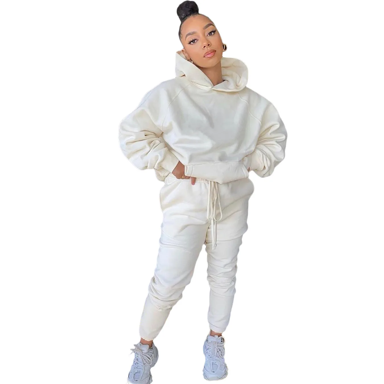 2 Pieces Sweatsuit Set Ladies Long Sleeves Hoodie And Jogger Pants Tracksuit Casual Hooded Winter Outfits For Women