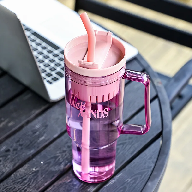 Корейская кружка-термос с ручкой и двойной трубочкой для напитков большая емкость активного отдыха кофе девушек
