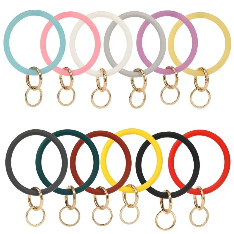 Silicone Glitter O Keyring Fasion Chic Circle Loop Wristlet Anti-Lost Keychain Wholesale For Women Key Wrist Strap Sport Jewelry
