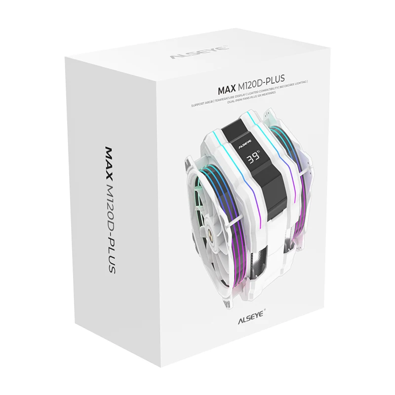 ALSEYE White M120D-Plus Dual Fans CPU cooler with Real Time Temperature Display for White Gaming PC Case