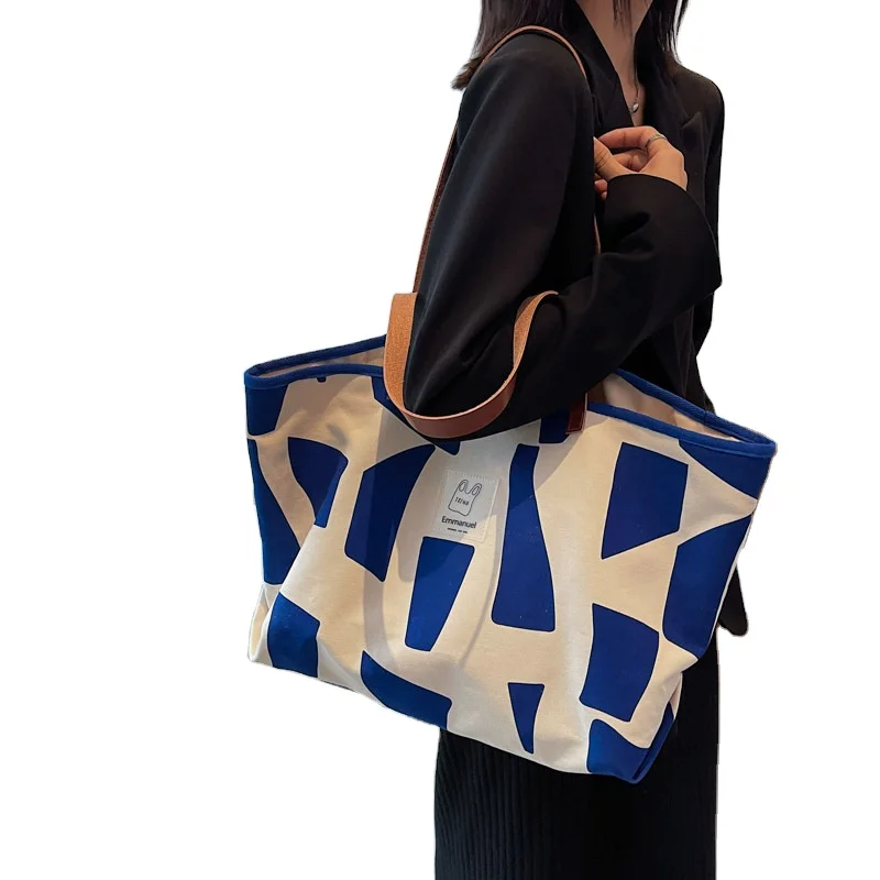 New Style Canvas Plaid Tote Bag Large Capacity Cotton Shopping Bag Message Bag