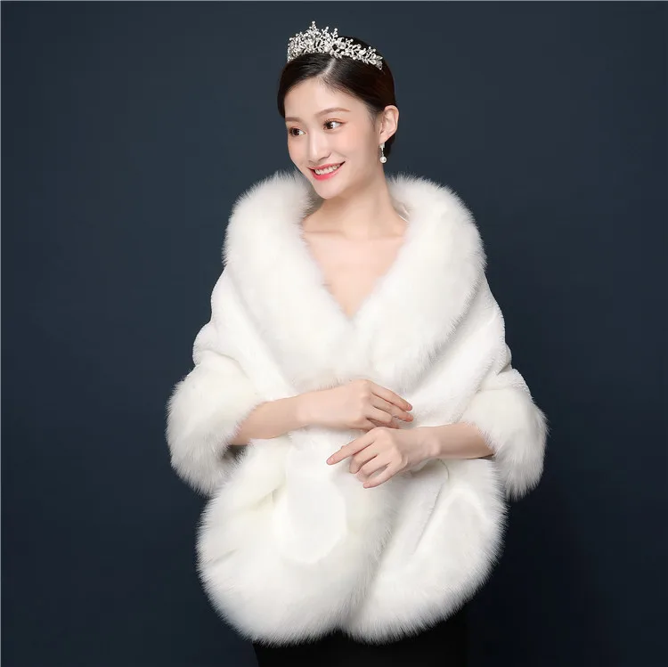 Bridal autumn winter capes party bridesmaid wedding warm faux fox fur winter poncho shawl