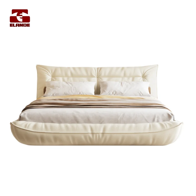 Lit Queen En Tissu Technologique Lit De Chambre a Coucher Simple Simple Tissu De Vent Cremeux Lit Roi Masculin Meubles De Chambr