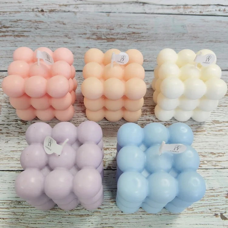 Best Selected colored Mini Cube Bubble Shaped Wax Candle Aromatherapy 3D Rotating Candle Mold for Home Lighting