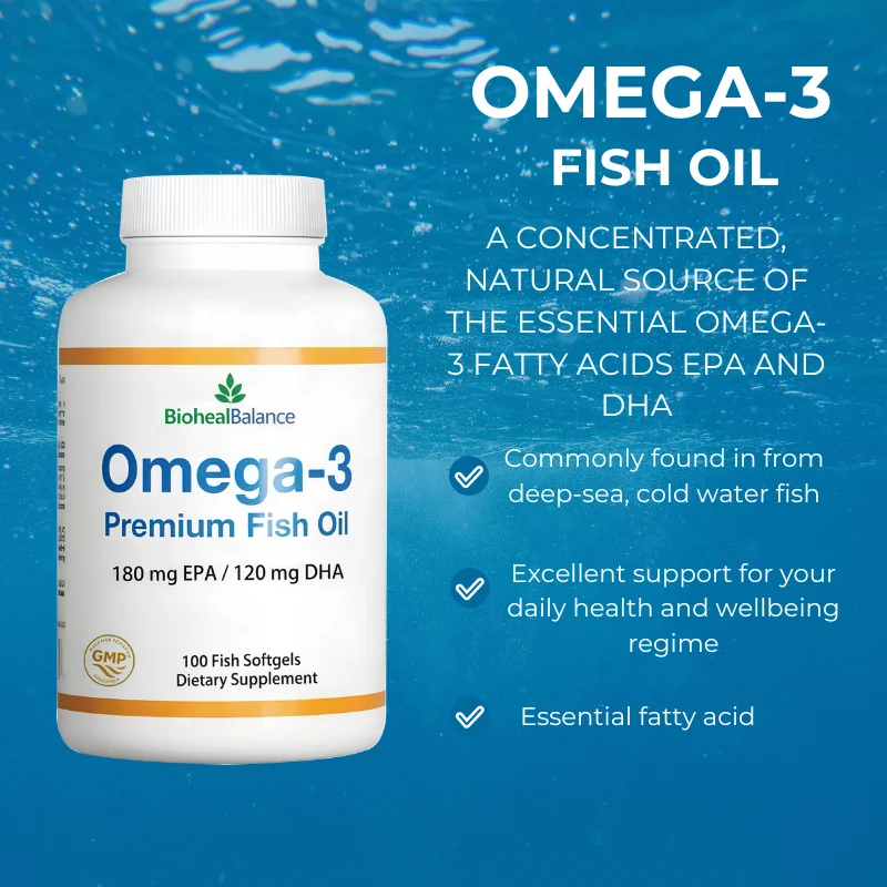 Omega 3 Fish Oil Softgels Health Brain & Heart Fish Oil Capsules EPA DHA Halal Deep Sea Fish Oil Supplements