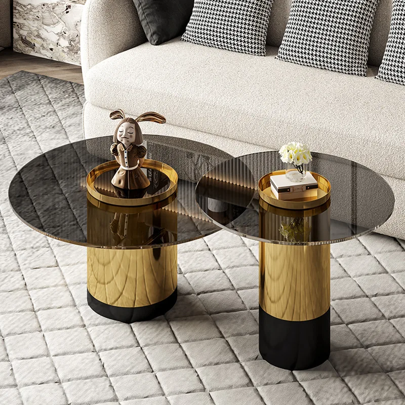 Luxury Modern Nordic Living Room Furniture Metal Glass Stainless Gold Living Room Side Table Coffee Tables