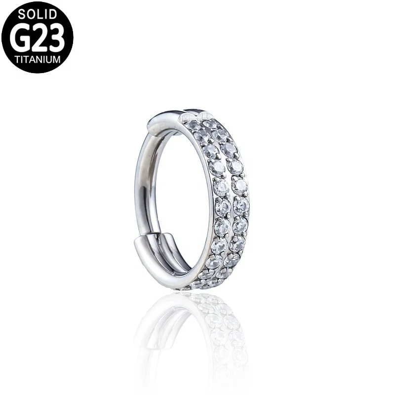 Gaby ASTM F136 Nose Ring Septum Titanium hinged clickers with crystal hoop G23 Titanium Nose Stud Sexy body jewelry