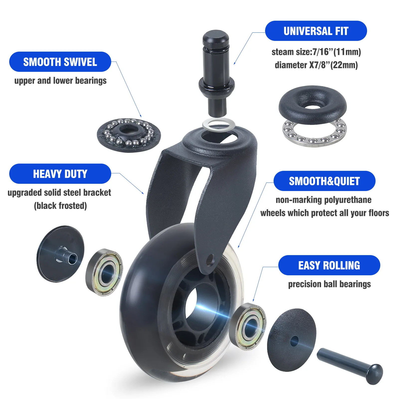 Колеса для роликовых de silla 3 дюймов Heavy Duty компьютерный стол оптовая продажа мебельное колесико-упорные шариковые подшипники офисное кресло-каталка колеса ровный безопасный