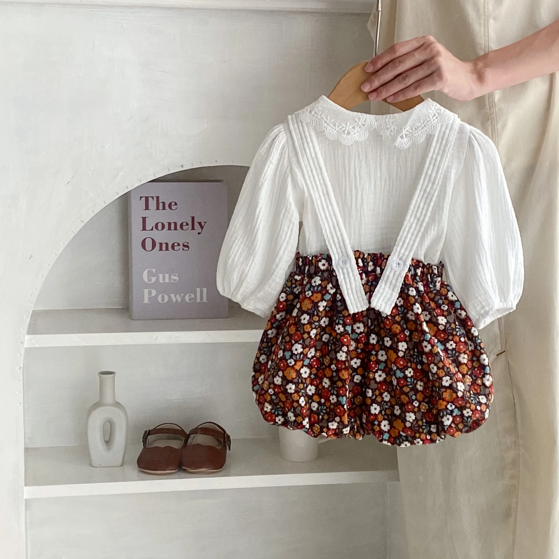 Spring Autumn Fall Newborn Cotton Shirt Lace Collar Top Infant Floral Pants Baby Girl Clothing Set