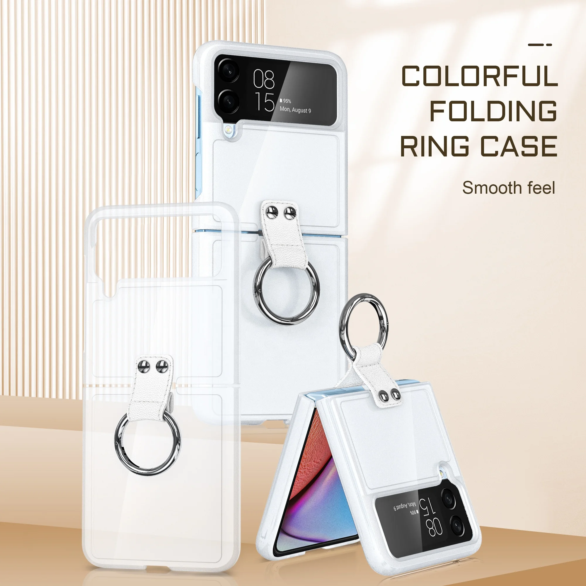 Beelan New Factory Wholesale Fashion PU Ring Strap Shockproof TPU PC Folding Mobile Phone Case For Samsung Galaxy Z Flip 4 Case