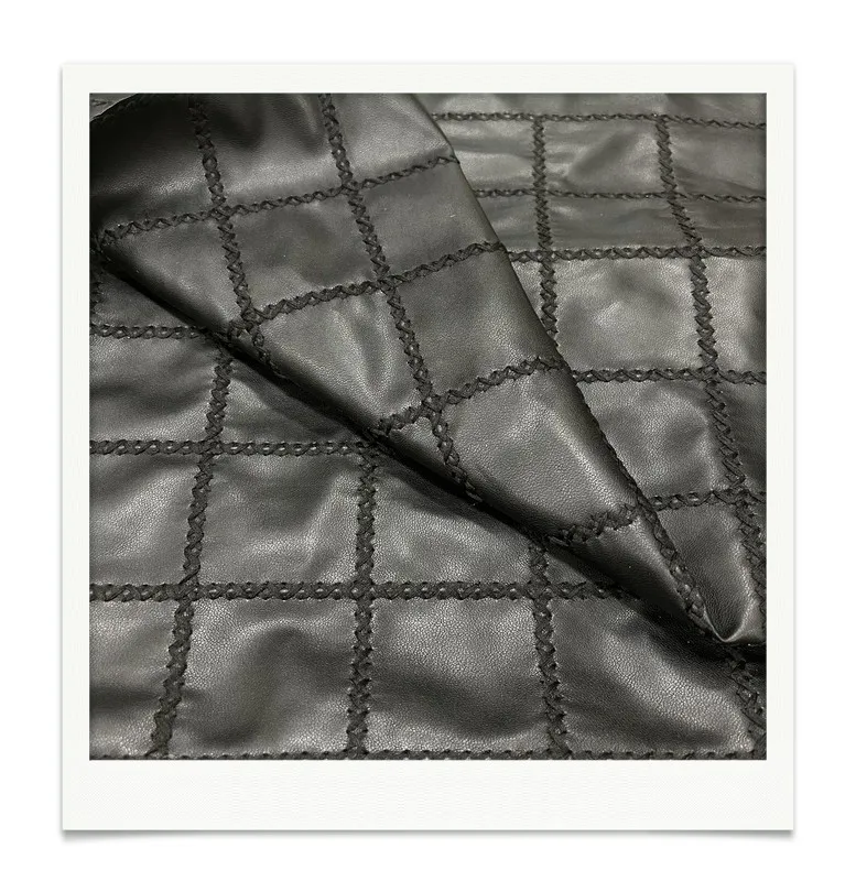 High Quality Luxury Black PU Leather Floral Laer-cut Embroidery Lace Fabric for Dress