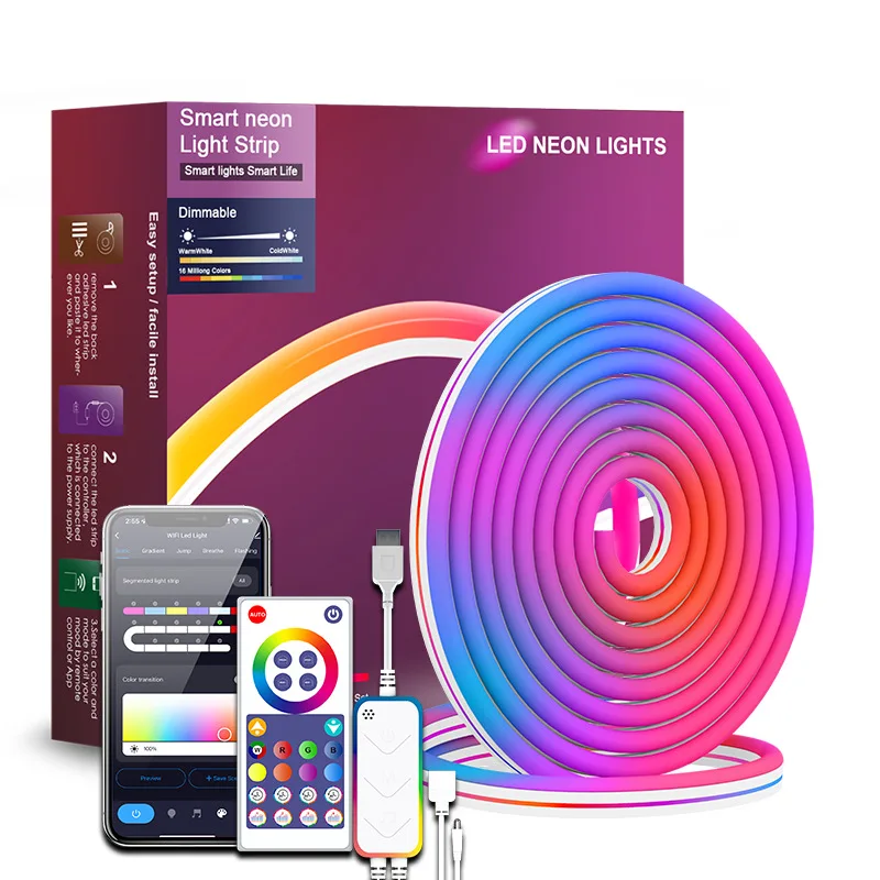 wholesale flexible silicone light tape rgbic tuya wifi blue tooth app smart silicone led neon lights