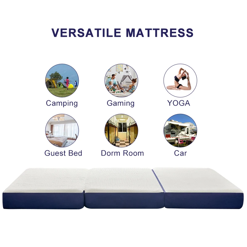 Easy To Carry Vacuum Roll In Box Travel Memory Foam Tri-fold Pad Gel Memory Foam Mattress