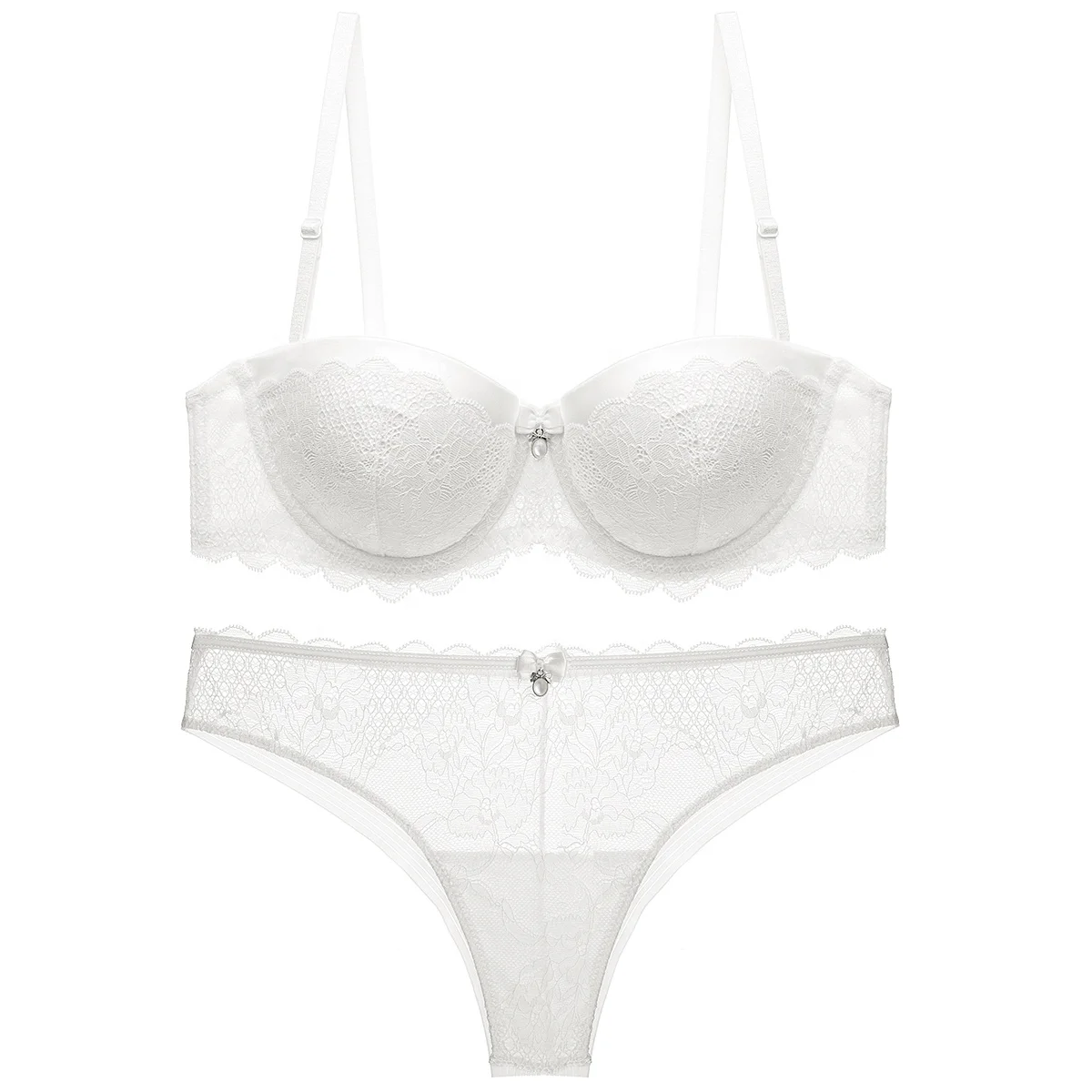 Wholesale Women Mature Bra Set Fancy Ladies Bra And Panties Push Up Bra Half Cup Convertible Suspenders Thong Lingerie For Bride