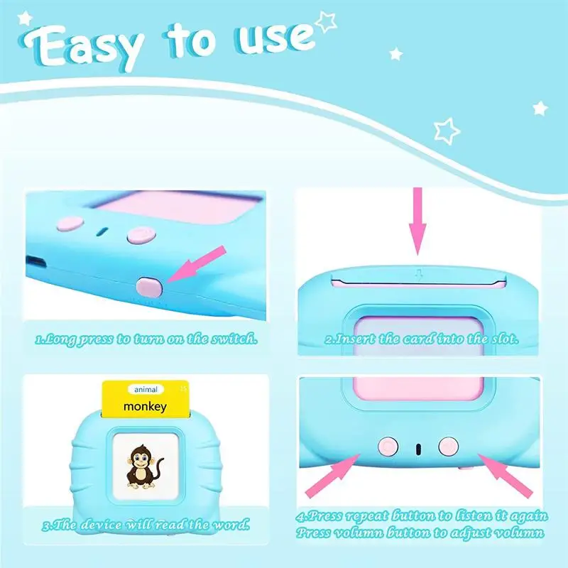 Flash Card Early Education Device Kids Preschool Learning Card Talking Card With Sound Toys Baby Boys Girls Reading Machine Gift
