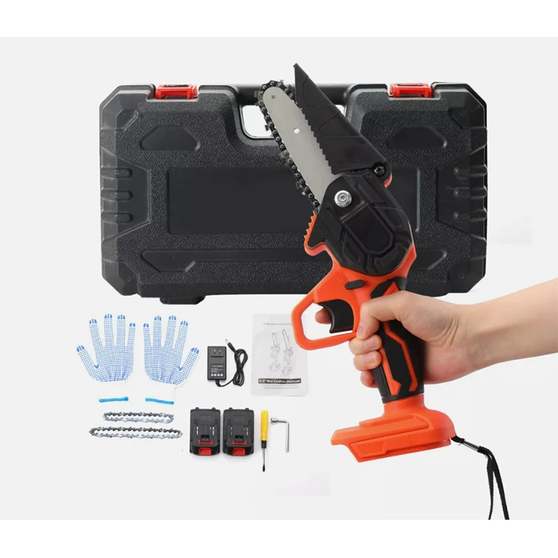 4-Inch Cordless Power Chainsaw Saws Portable Electric Chainsaw Pruning Shears Chainsaw for Courtyard Tree Branch Wood Cutting