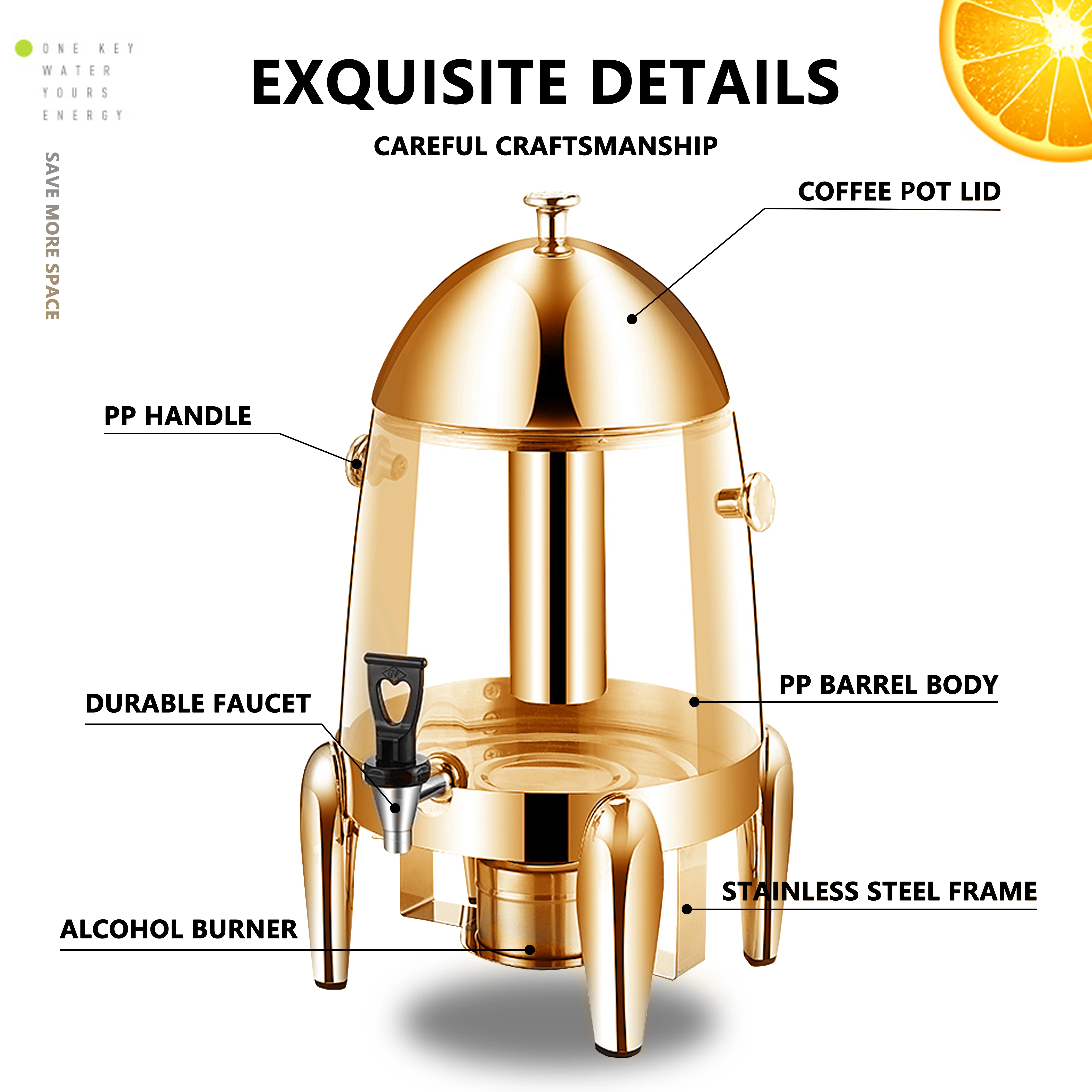 YITIAN Juice Container Stainless Steel  Plastic Juice Dispenser with Spigot Ice Container Keep Cold For Home Hotel Restaurant