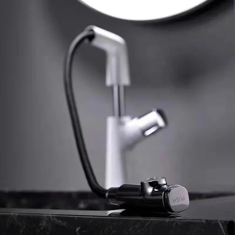 FIRMER hotel 3 functions luxury single handle lifted pull down copper basin faucet with transfer switch