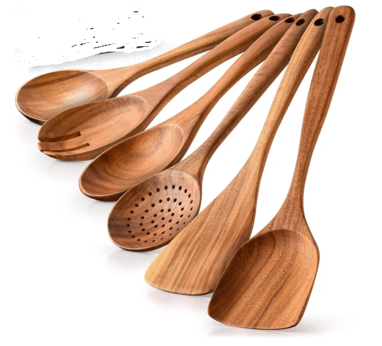 6-Piece Wooden Spoons for Cooking - Smooth Teak Wooden Utensils set for Cooking