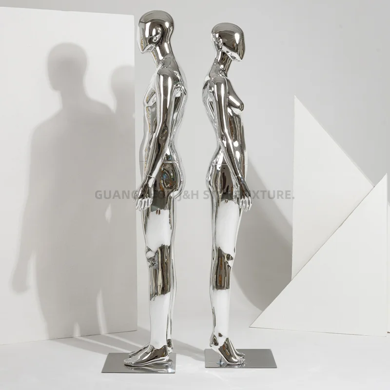 Silver chrome male full body mannequin luxury giant mannequin for display clothing plastic boutique dummy female mannequins
