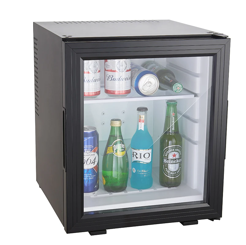 2024 Hot Sale Hotel Mini Bar Refrigerator 30 Liters Glass Door Noiseless thermoelectric Fridge Black