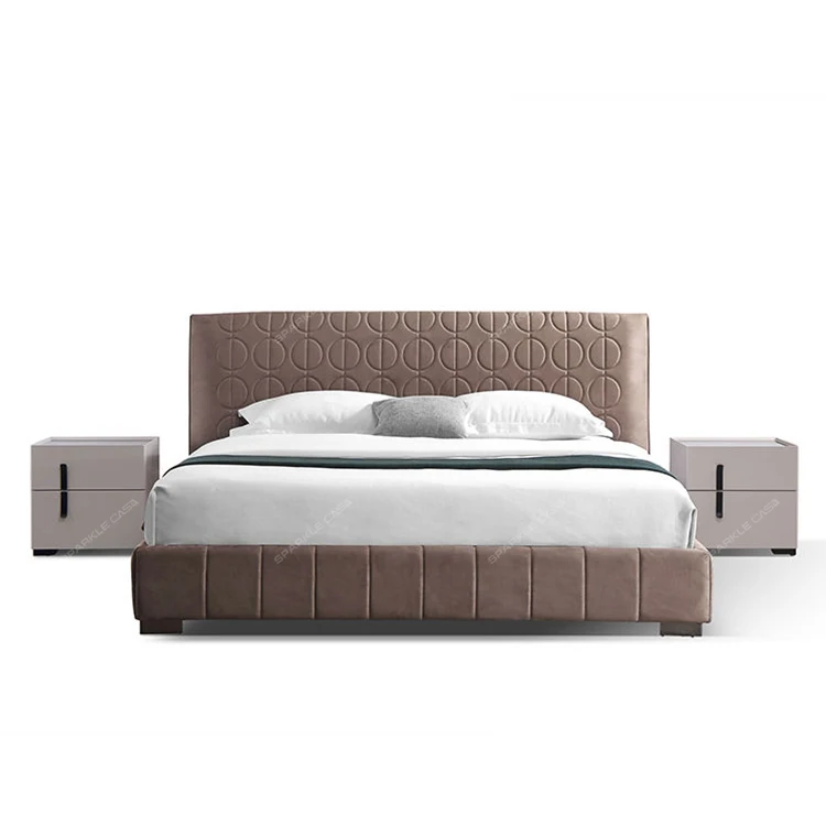 OEM Bedroom Furniture Soft Beds Full/Queen Size Wooden Frame Customized Leathered Fabric Soft Bed