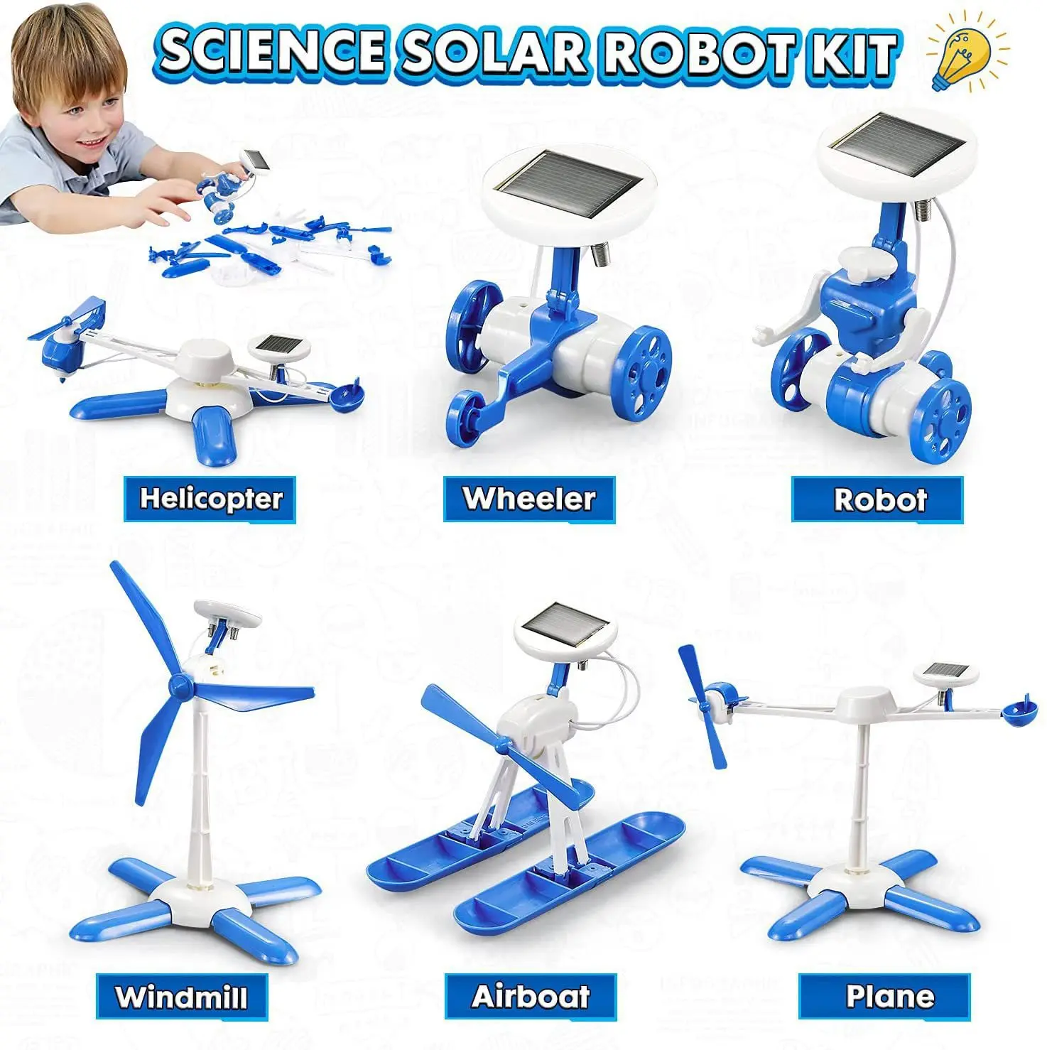 New 6 IN 1 Solar Toy Educational DIY Robots Plane Kit Creative Children Kid Gift