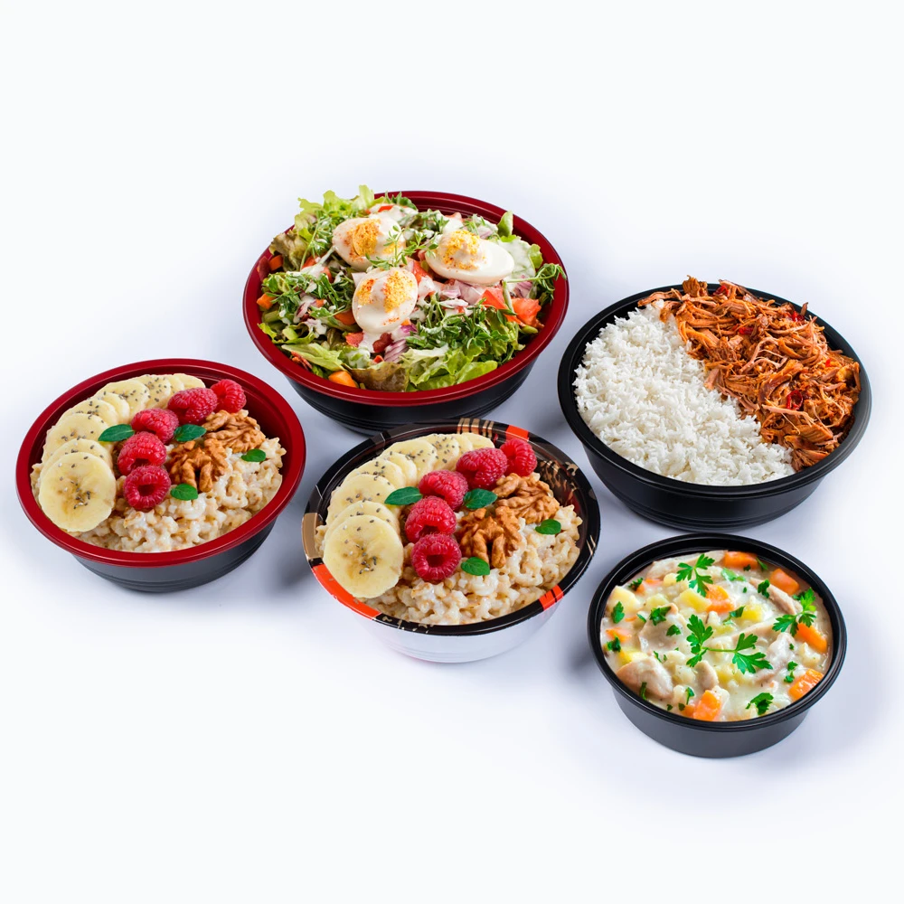 Sunzza Package Microwaveable Disposable Heating Round PP Plastic Bowl with Cover Bowl Food Container Bowl