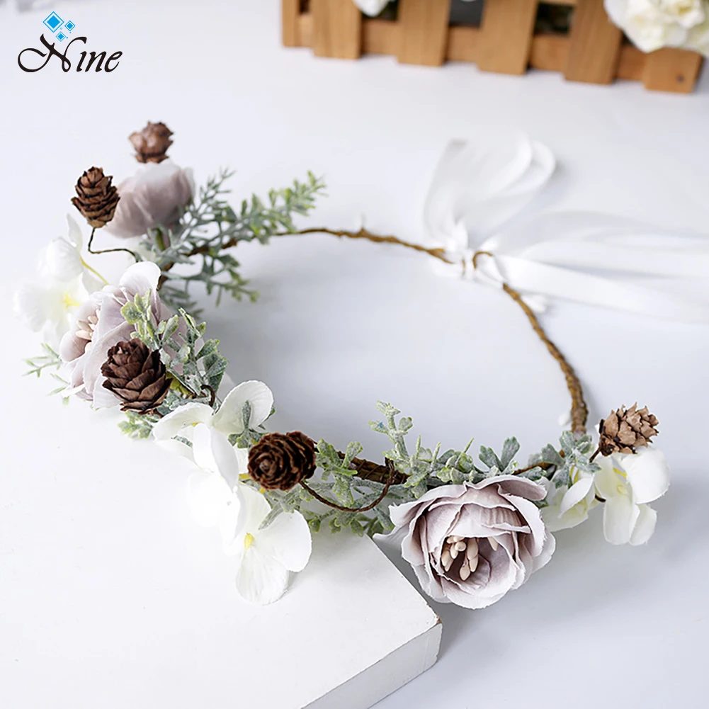 Simulation wreath bride wear hair accessories Mori pine cone headband