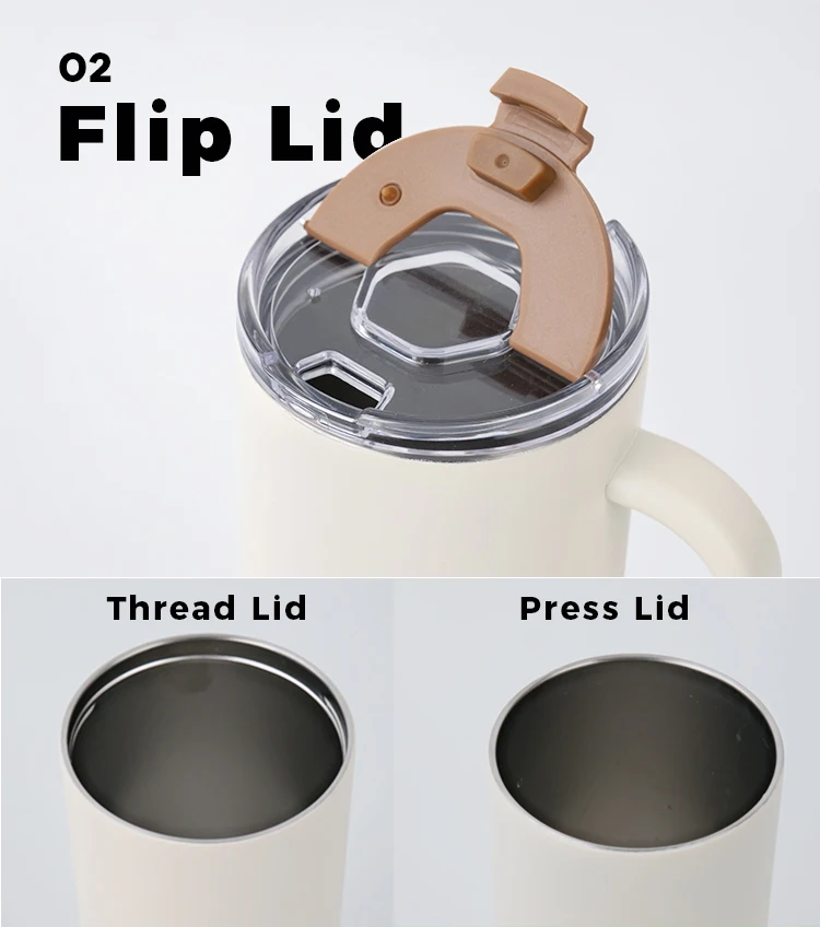 customized 40 oz  Leak-proof Vacuum triple layer bottom 304 Stainless Steel mug Tumbler with Handle Cup holder Friendly