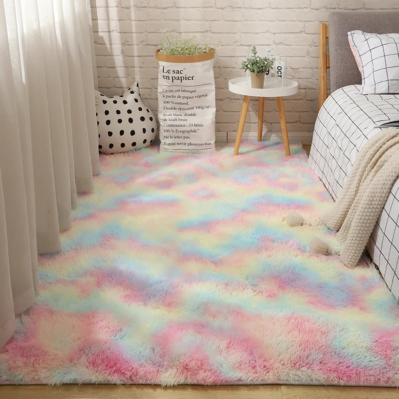 Meijialun shaggy washable rainbow plush carpet and rugs for living room carpets and rugs living room