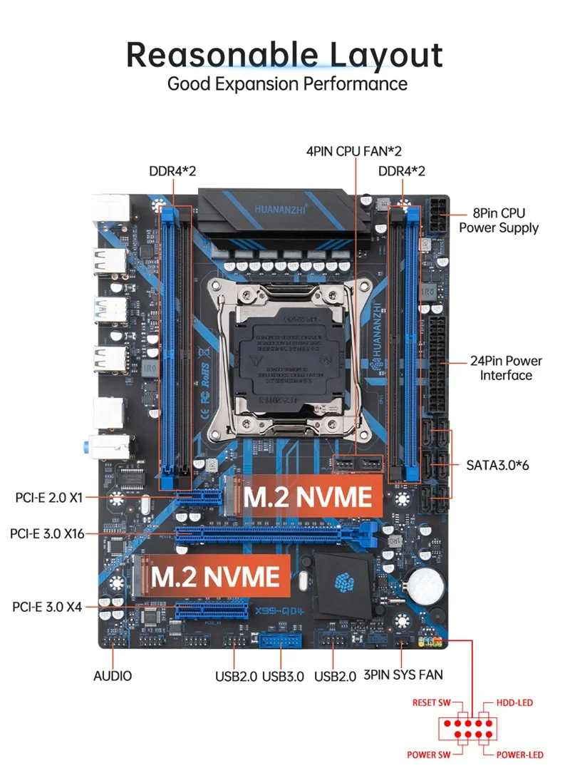 HUANANZHI X99 QD4 X99 Motherboard with combo kit set XEON E5 2670 V3 16GB 2666MHz (2*8G) DDR4 Desktop Memory NVME NGFF USB 3.0